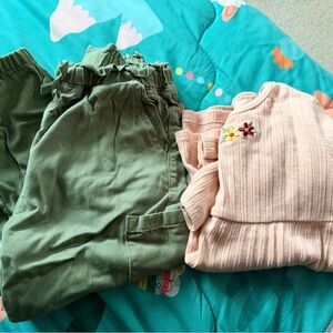 Garanimals Pink Ribbed Top with Olive Green Pants